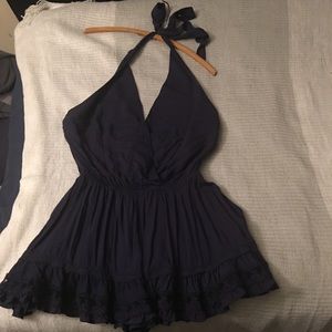 Navy country romper- halter with ruffles